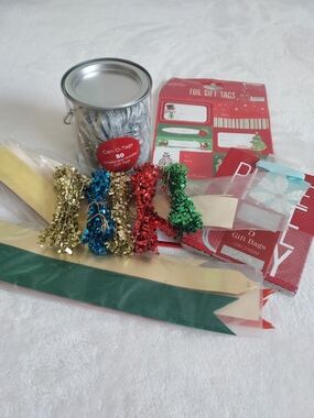 Bundle of Various Holiday Gift Tags Mini Bags & Bows Christmas Wrapping Decor